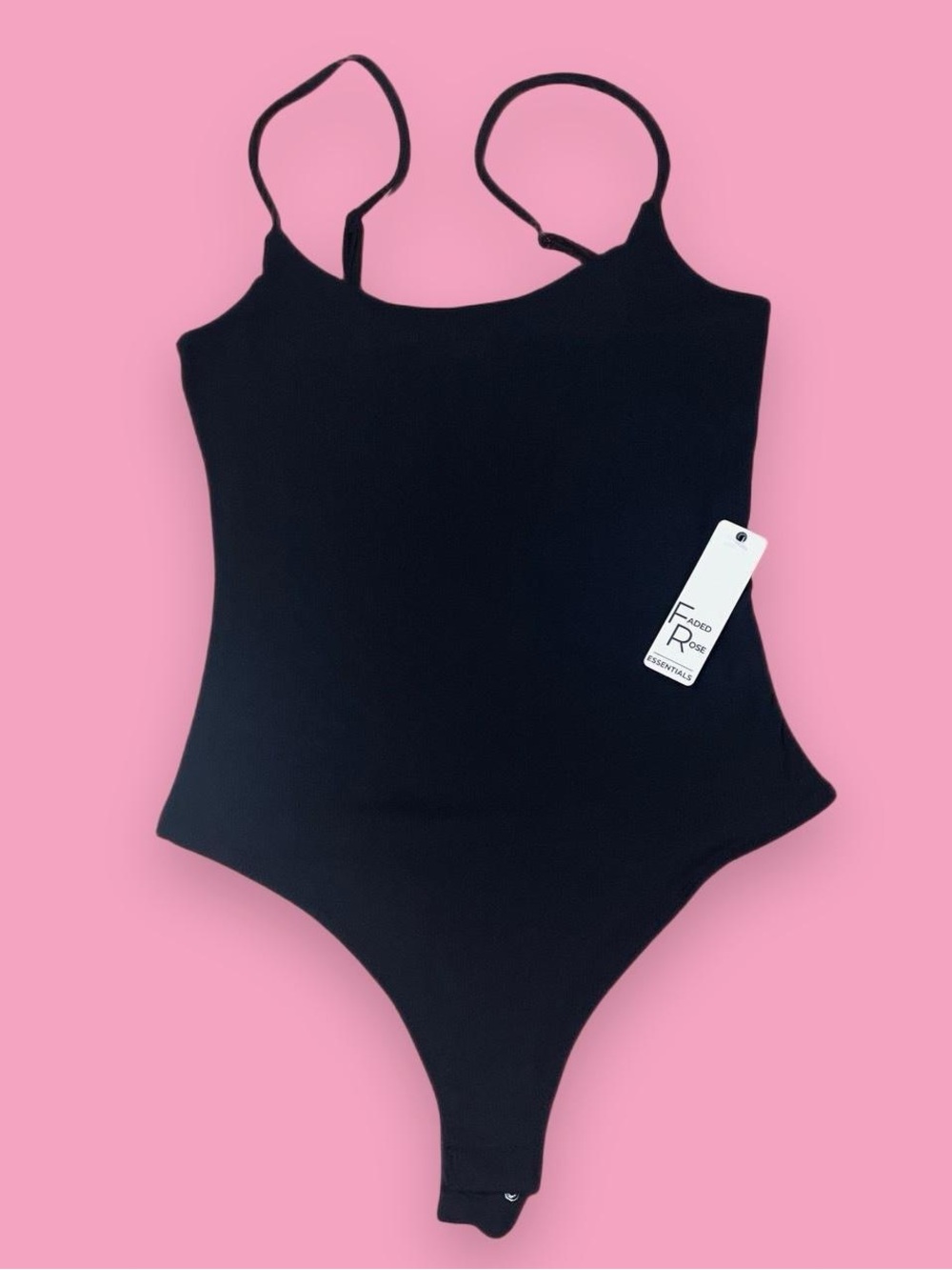 Faded Rose Essentials Black Ribbed Cami Bodysuit Small NWT Adjustable Straps